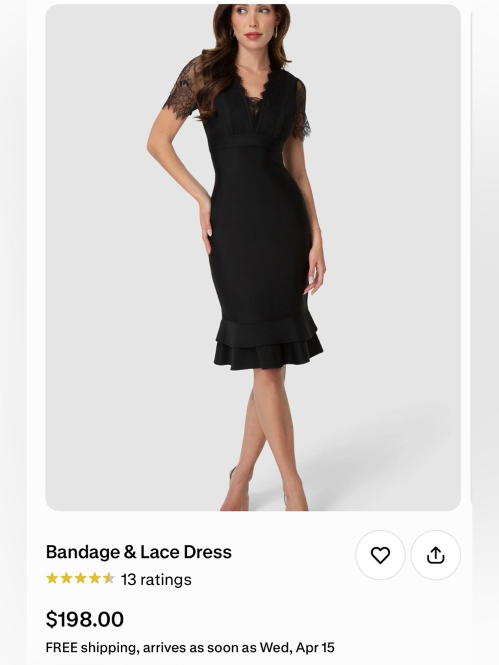 bebe Black Lace-Trim Midi Bandage Dress with Flounce Hem